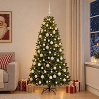 vidaXL Konstgjord julgran med julkulor 240 cm 300 LED-lampor Varmvit