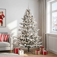 vidaXL Konstgjord julgran med julkulor 210 cm 300 LED-lampor Varmvit