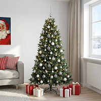 vidaXL Konstgjord julgran med kulor 240 cm 300 LED-lampor Varmvit