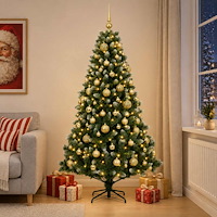 vidaXL Konstgjord julgran med kulor 210 cm 300 LED-lampor Varmvit