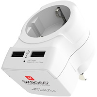 SKROSS Reseadapter Europa till UK m.fl. 2xUSB-A 12W Jordad