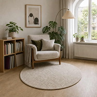 vidaXL Matta Gräddvit Ø 120 cm 100% Polyester 3 mm Tvättbar