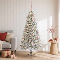 vidaXL Konstgjord julgran med julkulor 150 cm 150 LED-lampor Varmvit