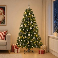 vidaXL Konstgjord julgran med julkula 180 cm 300 LED-lampor Varmvit