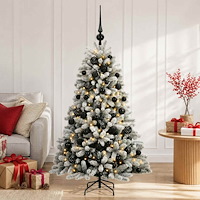 vidaXL Konstgjord julgran med kulor 120 cm 150 LED-lampor Varmvit