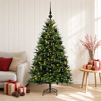 vidaXL Konstgjord julgran med kulor 120 cm 150 LED-lampor Varmvit