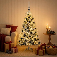 vidaXL Konstgjord julgran med kulor 120 cm 150 LED-lampor Varmvit