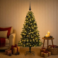 vidaXL Konstgjord julgran med kulor 150 cm 150 LED-lampor Varmvit