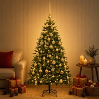 vidaXL Konstgjord julgran med kulor 120 cm 150 LED-lampor Varmvit