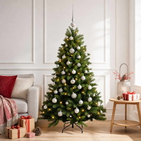 vidaXL Konstgjord julgran med kulor 120 cm 150 LED-lampor Varmvit