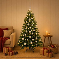 vidaXL Konstgjord julgran med kulor 150 cm 150 LED-lampor Varmvit