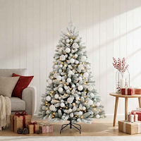 vidaXL Konstgjord julgran med kulor 120 cm 150 LED-lampor Varmvit