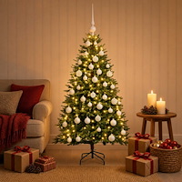 vidaXL Konstgjord julgran med kulor 120 cm 150 LED-lampor Varmvit
