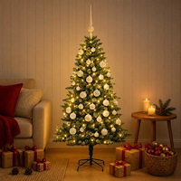 vidaXL Konstgjord julgran med kulor 150 cm 150 LED-lampor Varmvit