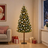 vidaXL Konstgjord julgran med kulor 120 cm 150 LED-lampor Varmvit