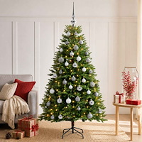 vidaXL Konstgjord julgran med kulor 120 cm 150 LED-lampor Varmvit