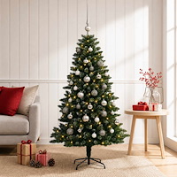 vidaXL Konstgjord julgran med kulor 120 cm 150 LED-lampor Varmvit