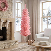 vidaXL Konstgjort smalt julträd 150 cm PVC och stål Rosa