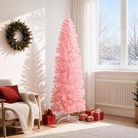 vidaXL Konstgjort smalt julträd 180 cm PVC och stål Rosa
