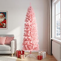 vidaXL Konstgjort smalt julträd 240 cm PVC och stål Rosa