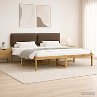 vidaXL Sängram med Klädd Huvudgavel Vitlaserad och taupe 180 x 200 cm