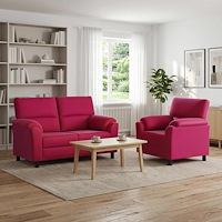 vidaXL Soffset 2 st 3-sits Vinröd 154 x 85 x 93 cm Sammet