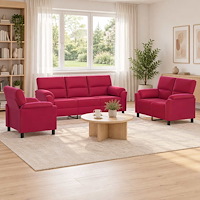 vidaXL Soffset 3 st 6-sits Vinröd 214 x 85 x 93 cm Sammet
