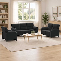 vidaXL Soffset 3 st 6-sits Svart 214 x 85 x 93 cm Sammet