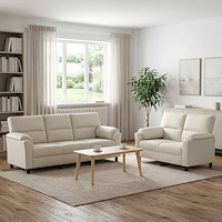 vidaXL Soffset 2 st 5-sits Gräddvit 214 x 85 x 93 cm Sammet