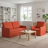 vidaXL Soffset 2 st 3-sits Röd orange 150 x 81 x 82 cm Kordread tyg