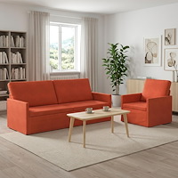 vidaXL Soffset 2 st 4-sits Röd orange 190 x 81 x 82 cm Kordread tyg