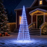 vidaXL Julgransbelysning med markspett och flaggstång 300 cm