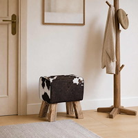 vidaXL bänk 40 x 30 x 45 cm Äkta läder Svart och Vitt