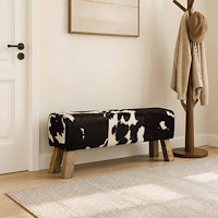 vidaXL bänk 110 x 30 x 45 cm Äkta läder Svart och Vitt
