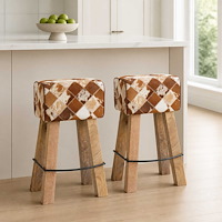 vidaXL Barpall 2 st Brun patchwork 44 x 33 x 74 cm Äkta läder