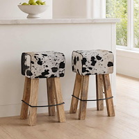 vidaXL Barpall 2 st Svart och Vitt 44 x 33 x 74 cm Äkta läder