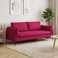vidaXL 3-Sits soffa 3-sits Vinröd 222 x 81 x 89 cm Sammet