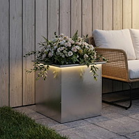 vidaXL Odlingslåda med LED Silver 50 x 50 x 48 cm Rostfritt stål