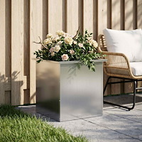 vidaXL Odlingslåda med LED Silver 50 x 50 x 48 cm Galvaniserat stål