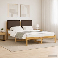 vidaXL Sängram med Klädd Huvudgavel Vitlaserad och taupe 120 x 200 cm