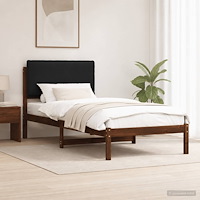 vidaXL Sängram med Klädd Huvudgavel Mörkbrun och svart 75 x 190 cm