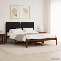 vidaXL Sängram med Klädd Huvudgavel Mörkbrun och svart 135 x 190 cm