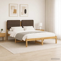 vidaXL Sängram med Klädd Huvudgavel Vitlaserad och taupe 140 x 190 cm