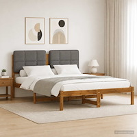 vidaXL Sängram med Klädd Huvudgavel Naturlig och ljusgrå 135 x 190 cm