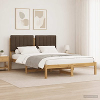 vidaXL Sängram med Klädd Huvudgavel Vitlaserad och taupe 160 x 200 cm