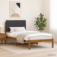 vidaXL Sängram med Klädd Huvudgavel Naturlig och mörkgrå 90 x 190 cm