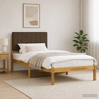 vidaXL Sängram med Klädd Huvudgavel Vitlaserad och taupe 75 x 190 cm