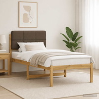 vidaXL Sängram med Klädd Huvudgavel Vitlaserad och taupe 90 x 200 cm