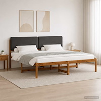 vidaXL Sängram med Klädd Huvudgavel Naturlig och mörkgrå 180 x 200 cm