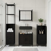 vidaXL Badrumsskåpsset 3 st Svart ek 40 x 36 x 181 cm Konstruerat trä
